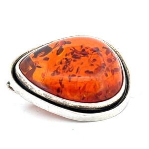 Vintage Sterling silver genuine Baltic amber pin brooch